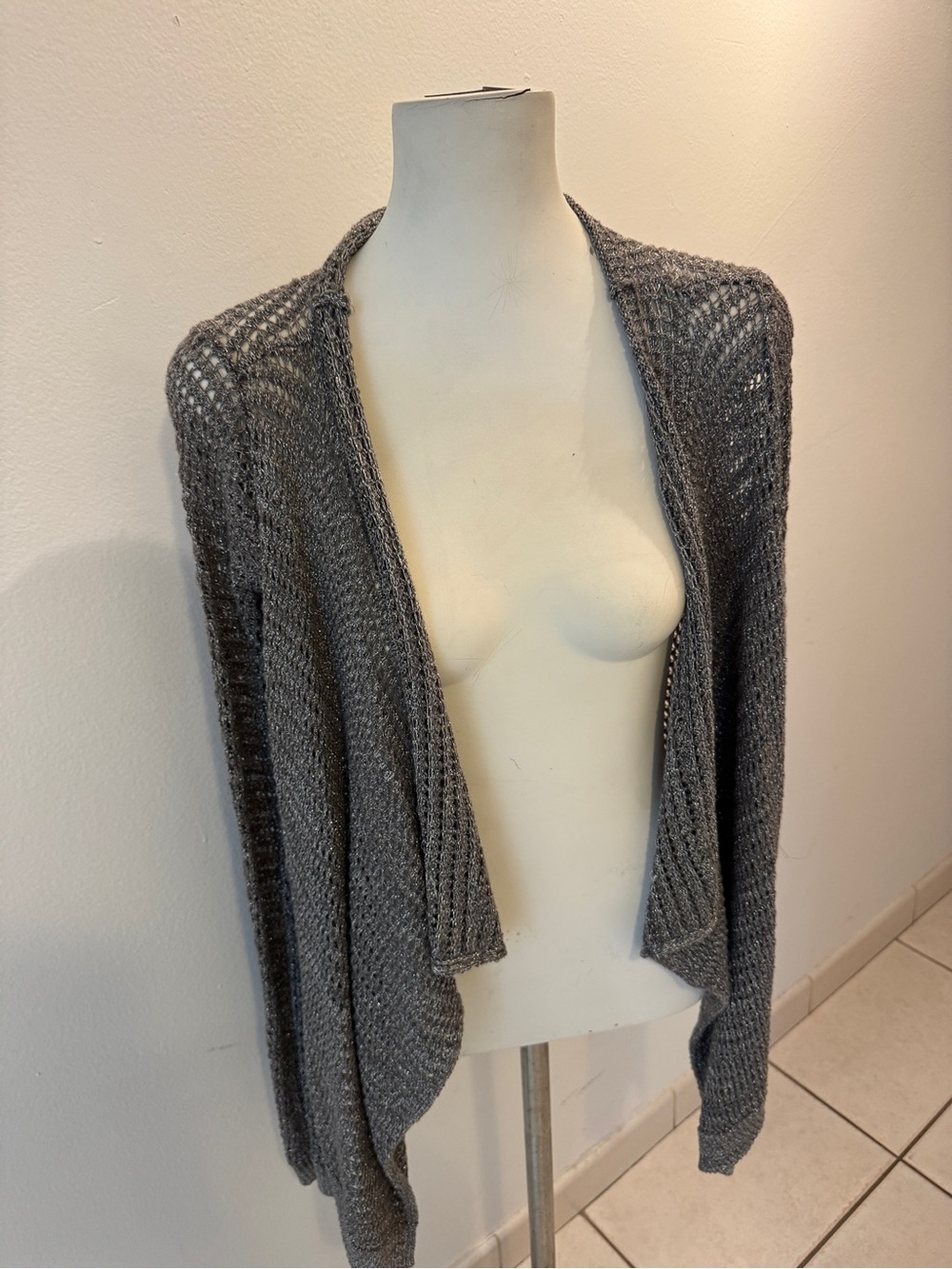 Armani Exchange Gray Open-Front Knit Cardigan